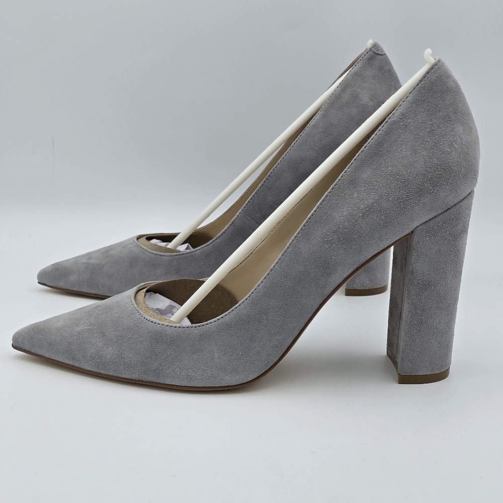 NWOT Marc Fisher LTD Abilene Block Heel Pointy Toe Pumps, Light Grey Suede, 11M - Picture 6 of 14